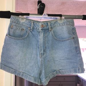 F21 high waisted denim shorts